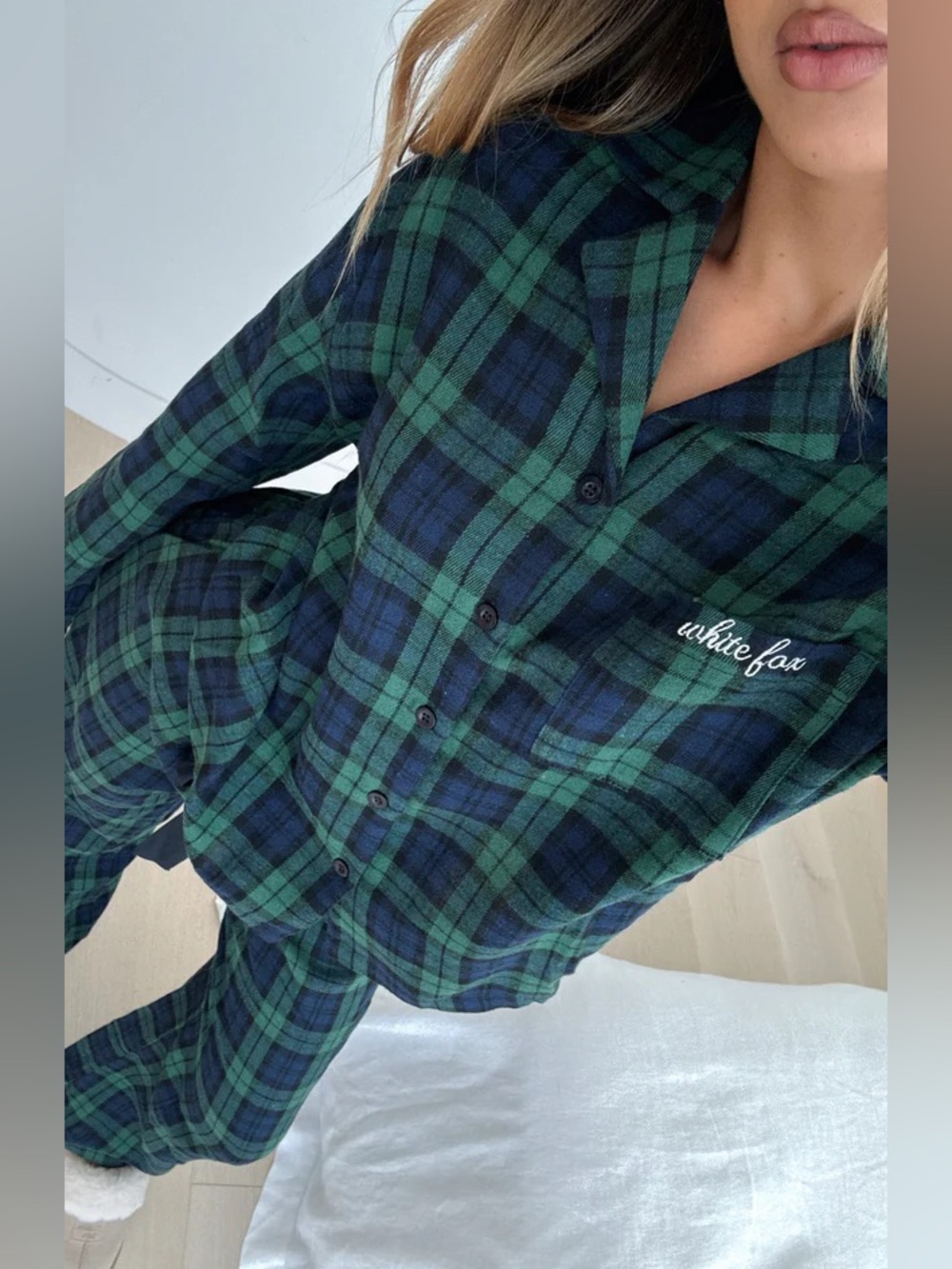 White Fox Boutique That Time Of Year Long Sleeve Pyjama Top Green/Navy M